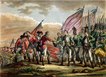 La reddition du général John Burgoyne à la bataille de Saratoga, 7 octobre 1777, gravée par Godefroy